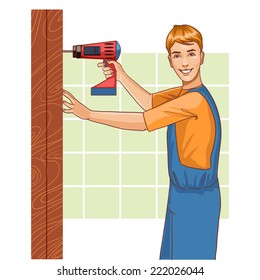 Working man with drill at home, eps10