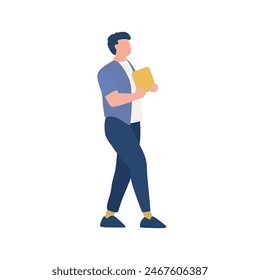 Working man hold file in hands isolated on white background. flat illustration.