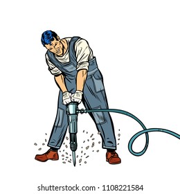 Working man with jackhammer. Pop art retro vector illustration kitsch vintage drawing