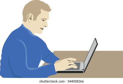 Working man with a laptop, vector illustration