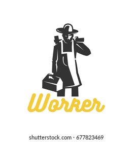 Working man for logo template. Black and white vector object.