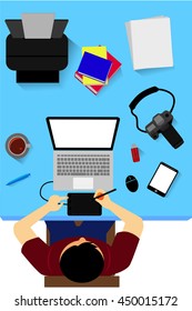 Working man with notebook - From Top 
