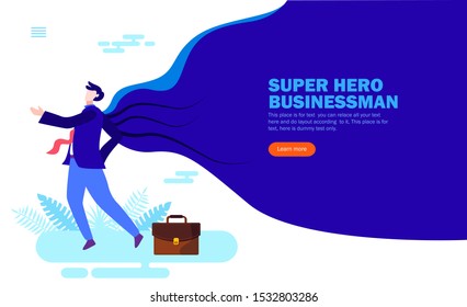 working man with super hero cape flat vector illustration