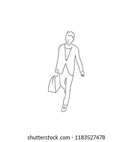 working man walking, office workers lift bags  vector illustration using simple line art isolated on white background