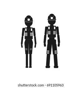 Working man and woman Vector black icon on white background.