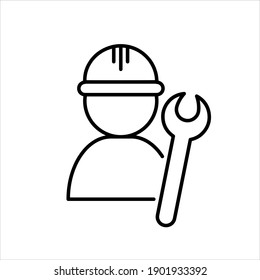 Working man and wrench icon isolated on white background. Technician icon vector illustration.