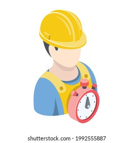 Working master, clock stopwatch. Vector 3d symbol, isometric, color web icons, new flat style. Creative design idea, concept for infographics.