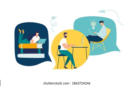 working and meeting workers online, vector team thinking and brainstorming, company information analytics, self-isolation, vector illustration
