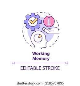 Working memory concept icon. Microlearning process abstract idea thin line illustration. Limited human memory. Short term. Isolated outline drawing. Editable stroke. Arial, Myriad Pro-Bold fonts used