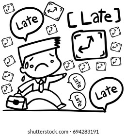 Working men go to work late.vector Hand drawing cartoon.