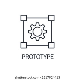 Working model, prototype of a device or part in design, construction, modeling. Vector linear icon isolated on white background.