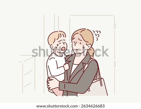 Working Mom Comforting Crying Child Before Leaving for Work
Hand drawn style vector design illustrations.