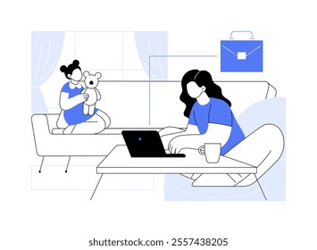 Working mom isolated cartoon vector illustrations. Young mom working from home when having a kid, remote job, freelancers lifestyle, digital nomad, modern active motherhood vector cartoon.