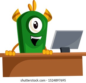Working monster, illustration, vector on white background.