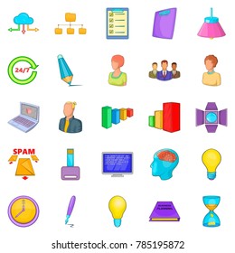 Working mood icons set. Cartoon set of 25 working mood vector icons for web isolated on white background