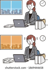 Working mother doing office work