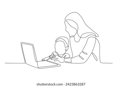 A working mother. Working mom one-line drawing