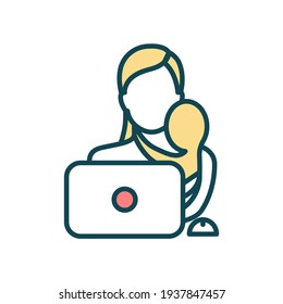 Working mother RGB color icon. Achieving career, motherhood goals. Full-time work in addition family. Professional life and child care. Work-family balance. Isolated vector illustration