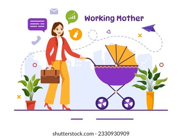 Working Mother Vector Illustration with Mothers who does Work and Takes Care of her Kids at the Home in Multitasking Cartoon Hand Drawn Templates