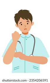 Working nurse man. Healthcare conceptMan cartoon character. People face profiles avatars and icons. Close up image of confused man. Vector flat illustration.