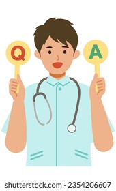 Working nurse man. Healthcare conceptMan cartoon character. People face profiles avatars and icons. Concept for QandA. Vector flat illustration.