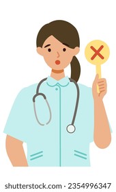 Working nurse Woman. Healthcare conceptWoman cartoon character. People face profiles avatars and icons. Close up image of Woman having warning expression . Vector flat illustration.