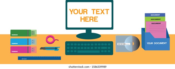 WORKING OFFICE ACCESORIES TABLE VECTOR CARTOON