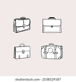 Working office bag vector collection - briefcase icon and sketch illustration for professional use