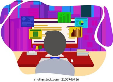 Working in office comfort of tall buildings view illustration vector and png images