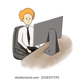 Working in an office in front of a computer