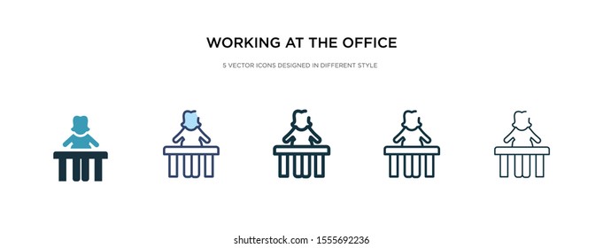 working at the office icon in different style vector illustration. two colored and black working at the office vector icons designed in filled, outline, line and stroke style can be used for web,