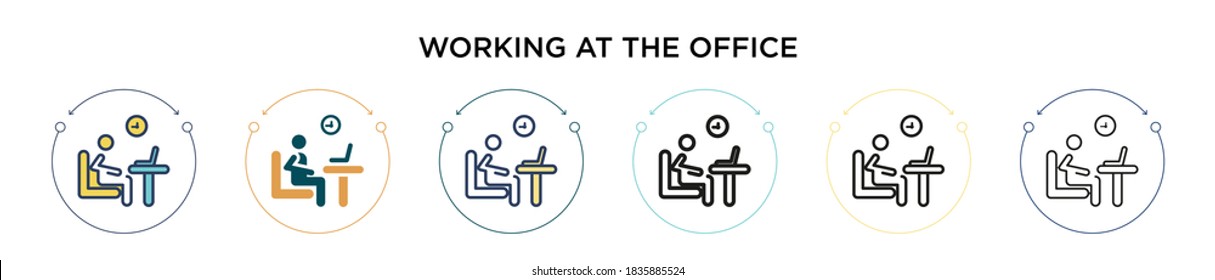 Working at the office icon in filled, thin line, outline and stroke style. Vector illustration of two colored and black working at the office vector icons designs can be used for mobile, ui, web
