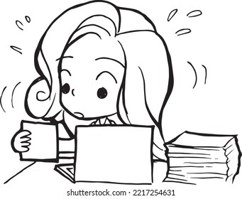 working office lady cartoon doodle kawaii anime coloring page cute illustration drawing clipart character chibi manga comics