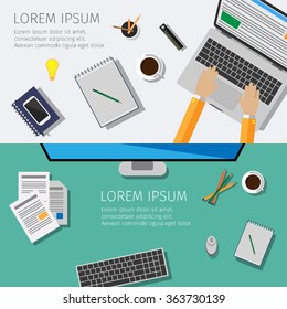 Working in the office workplace developer vector banners