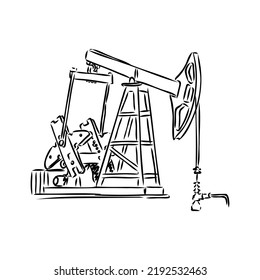 Working oil pump. Hand drawn sketch illustration isolated on white background