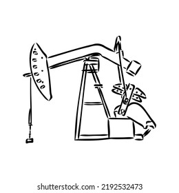 Working oil pump. Hand drawn sketch illustration isolated on white background