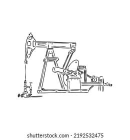Working oil pump. Hand drawn sketch illustration isolated on white background