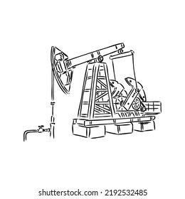 Working oil pump. Hand drawn sketch illustration isolated on white background