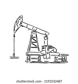 Working oil pump. Hand drawn sketch illustration isolated on white background