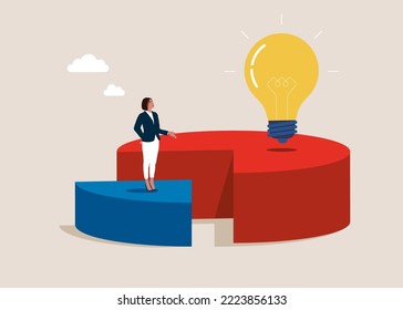 Working on 20 percent pie chart with trophy on 80 part. Minimum effort for big outcome, productivity to generate great result. Pareto principle.  Flat modern vector illustration.