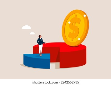 Working on 20 percent pie chart with trophy on 80 part. Minimum effort for big outcome, productivity to generate great result. Pareto principle.  Modern vector illustration.