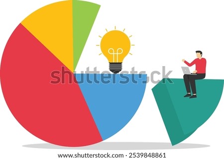Working on 20 percent pie chart with trophy on 80 part. Minimum effort for big outcome, productivity to generate great result. Pareto principle. Flat modern vector illustration.

