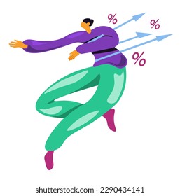 working on business analytics statistics, isolated employee personage with charts and percentages. Businessman worker with information about a product or financial data. Vector in flat style