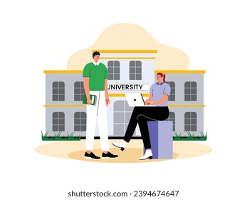 Working on campus projects with friends, preparation for thesis materials, school vector illustration.