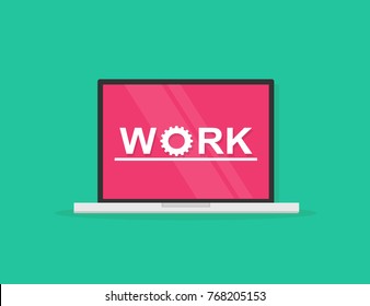 Working on computer analyzing abstract graph statistic vector illustration, concept of freelancer hands on workplace and analytics work on laptop screen top view, business vector illustration