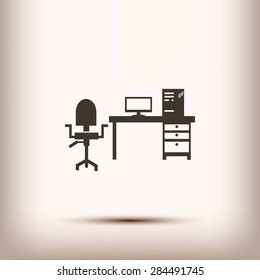  Working on Computer. Vector illustration