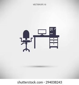  Working on Computer. Vector illustration