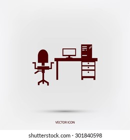  Working on Computer. Vector illustration