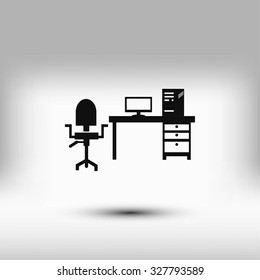  Working on Computer. Vector illustration