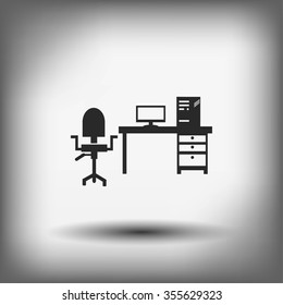  Working on Computer. Vector illustration
